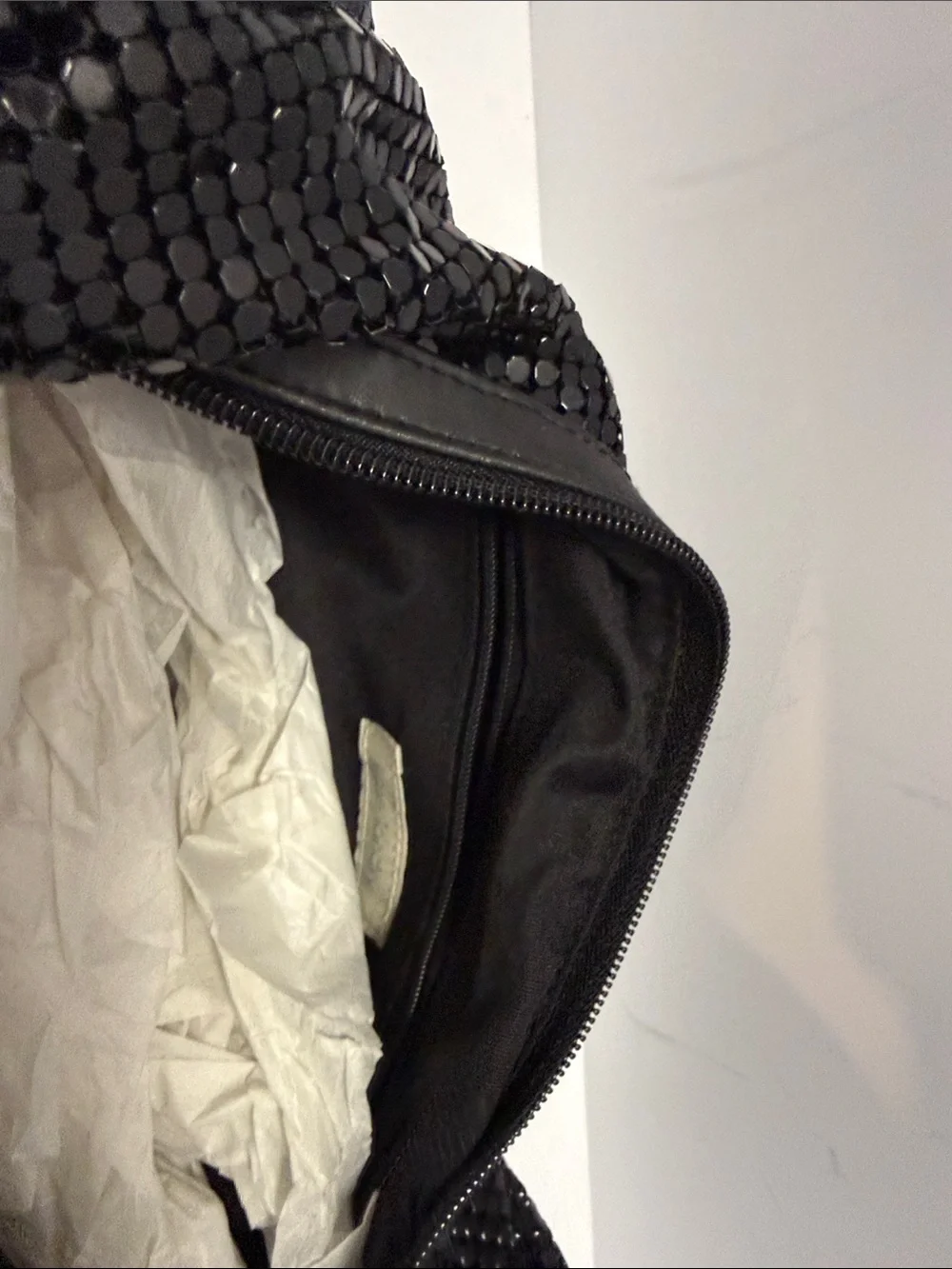 Kate Landry Black Metal Mesh Hobo Bag